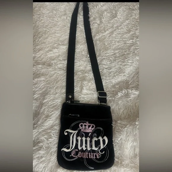 Juicy Couture Y2K Black Velour Crossbody Bag – 2011 Vintage Pink Sparkles - Picture 11 of 16
